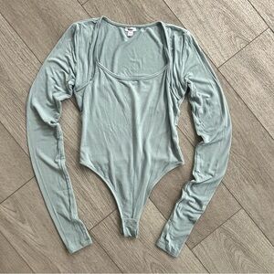 Garage Layered Long Sleeve Bodysuit in Soft Green